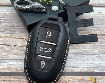 Leather Key Case for Peugeot 208, 2008, 308, 3008, 508, 5008 – Custom Fob Sleeve & Gift for Car Lovers
