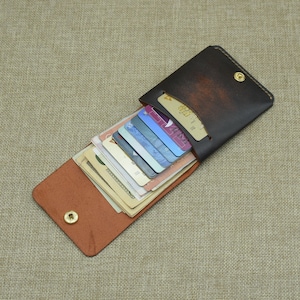 Cartera plegable delgada de cuero vegetal, cartera minimalista de cuero, cartera plegable de cuero personalizada para hombre, regalo para novio, regalo para él