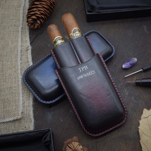Luxury cigar case, custom cigar cover, personalized leather cigar case, Double cigar case, Full Grain Italian Vegetable Tanned Cowhide