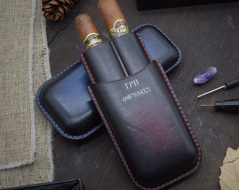 Estuche para puros de lujo, funda para puros personalizada, estuche para puros de cuero personalizado, estuche para puros doble, piel de vaca italiana curtida vegetal de grano completo