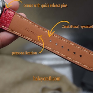 Brown Ostrich Leg Leather Watch strap, Choice of Width, Choice color Buckle, Zermatt leather for the lining image 9