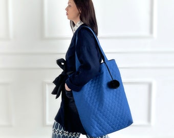 Waterproof bag Indigo A – Multi-purpose Bag for Personalized Style with a Charming Furry Pom-Pom Decoration