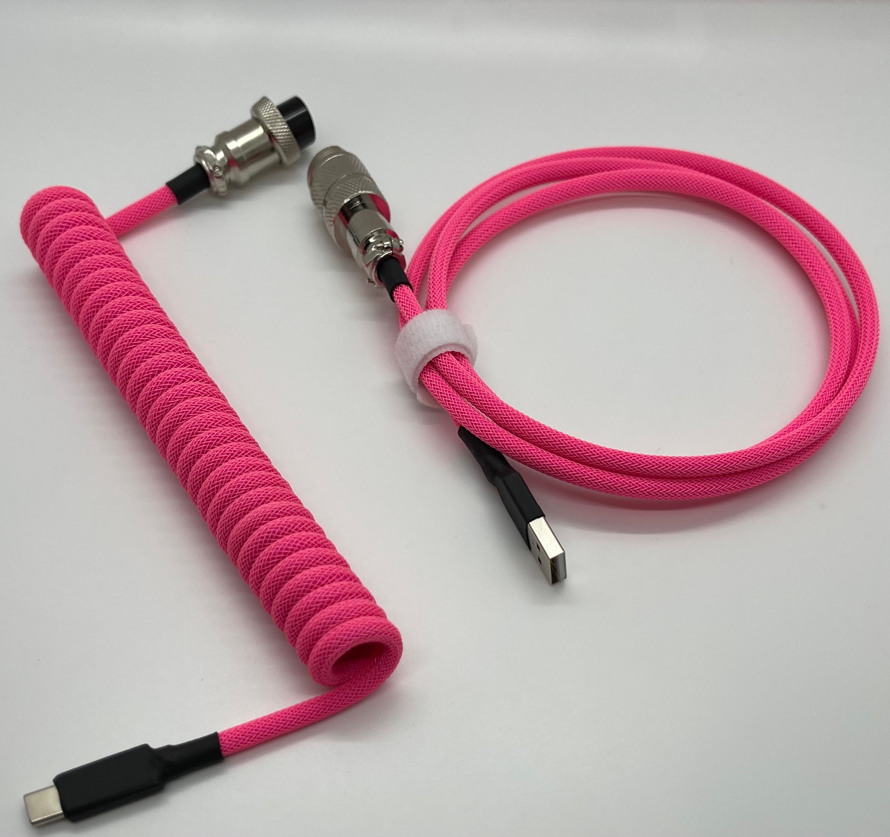 hokistudio Custom Coiled Type C USB Cable for Mechanical Keyboard Handwork  Braided XLR Connector Spiral Paracord 100cm Version(Pink Purple)