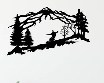 Mountain Snowboarder Metal Wall Art: Recycled Aluminum Decor