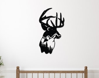 Deer Mountain Metal Wall Art: Rustic Cabin Decor