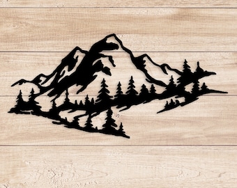 Mountain Trees Metal Wall Art: Rustic Home Decor