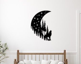 Howling Wolf Moon Metal Wall Art – Rustic Home Decor (16x24)