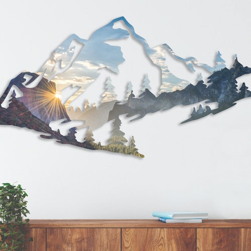 Mountain Metal Wall Art Decor Mountain Range View Nature and Etsy