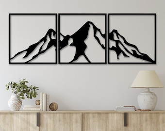 3-Piece Mountain Range Metal Wall Art – Rustic Home Decor