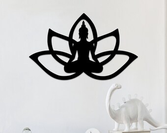 Buddha Lotus Flower Metal Wall Art: Recycled Aluminum Decoration