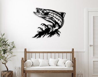 Jumping Trout Metal Wall Art: Steelhead Home Decor
