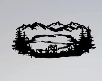 Mountain Lake View Metal Wall Art: Recycled Aluminum Decor