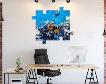 Ocean Reef Metal Wall Art Puzzle: Four Piece Coral Reef Decor