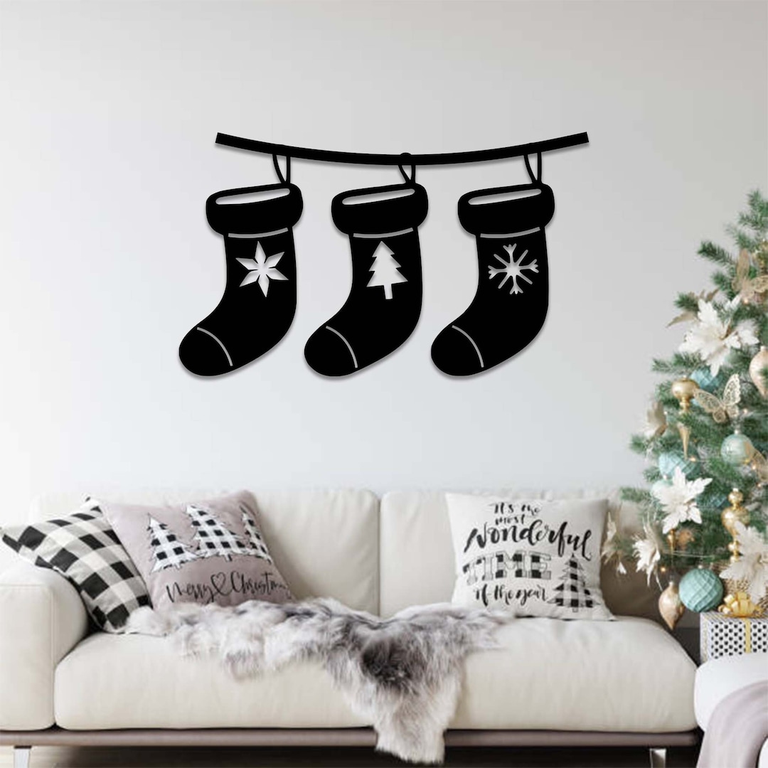 Christmas Stockings Metal Wall Art Christmas Stocking Etsy