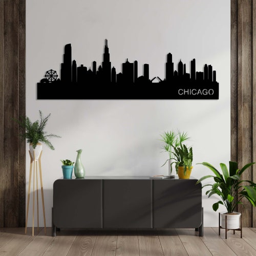 Chicago Skyline Metal Wall Art Metal Wall Decor Metal Wall Etsy