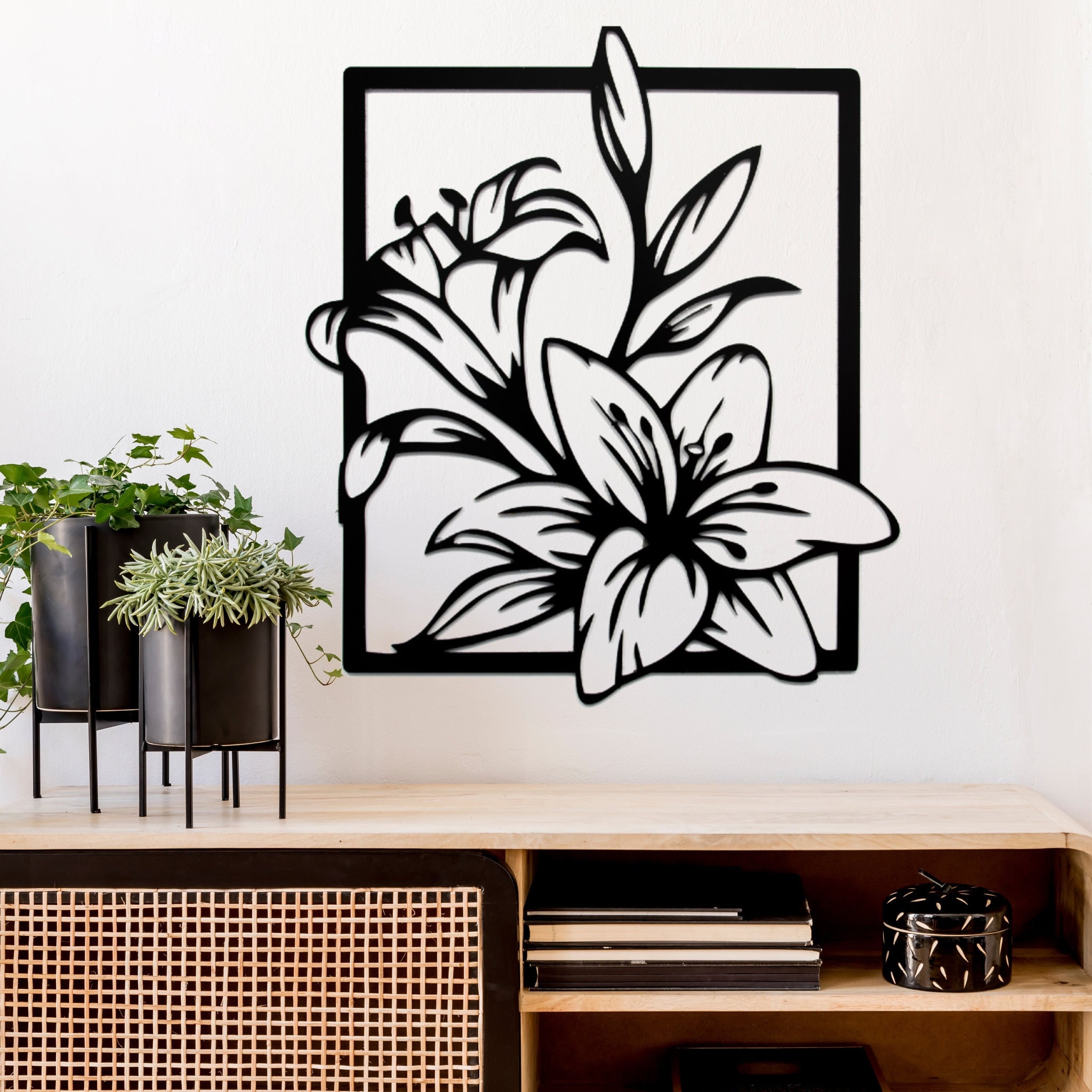◇JILLSTUART◇ [LILY] Black logo decorated cowhide half wall Lily Flowers Metal Wall Art || Home Decor || Metal Wall