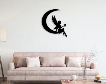 Fairy Moon - Metal Wall Art / Housewarming Gift / Moon Wall Art / Metal Wall Decoration / Fairy Metal Art / Fairy Moon Wall Decor, ACM