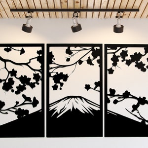 Sakura Cherry Blossom Metal Wall Art: Japanese Triptych