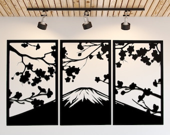Sakura Cherry Blossom Metal Wall Art: Japanese Triptych