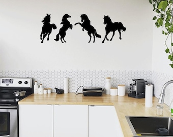 Galloping Horses Metal Wall Art: Equine Decor (Set of Four)