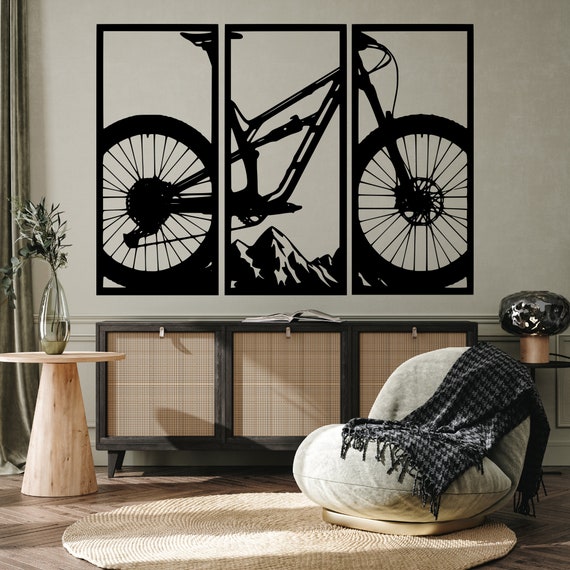 Mountain Bike 3 Piece Metal Wall Art Housewarming Gift Home Decor Metal Wall Decoration Mountain Bike Metal Wall Art Mountain
