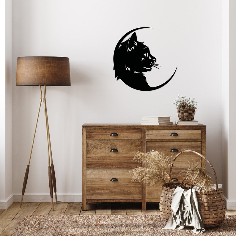 Cat Moon Metal Wall Art / Housewarming Gift / Home Decor / Etsy