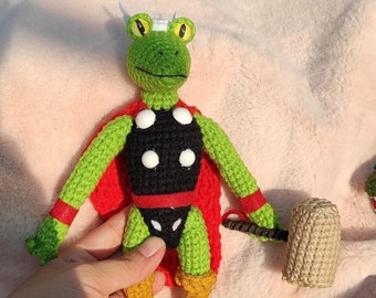 Frosch Thor Gehäkelte Puppen - Frosch Thor PlüschSpielzeug - Gott des Donners Charakter Amigurumi - Filmfigur Gehäkelt