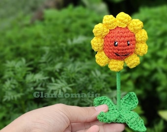 Amigurumi Plants Vs Zombies - Sunflower Plant, Yellow Smile Sunflower Car Accessories, Video Game Character, Mini Plush Plants vs Zombies