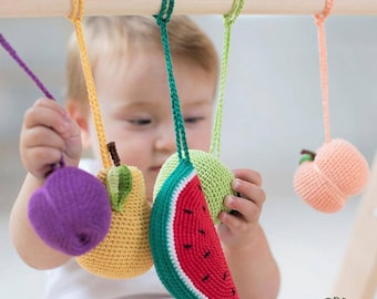 Baby Play Gym Toys - Crochet Fruits and Vegetables Toys, Montessori Play Gym, Crochet Educational Toy - Crib Pram Toy, Stuffed Toys