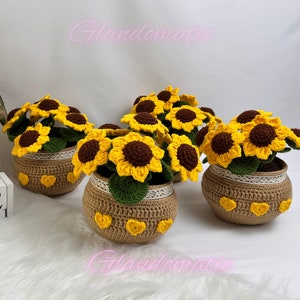 Crocheted Sunflower Pot - Handmade Sunflower Pot - Anniversary Flower Bouquet