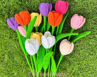 2 Tulipani All'Uncinetto Fatti A Mano In Lana - Regalo Romantico In Scatola Regalo Con Nastri