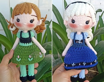 Custom Anna Elsa Crochet Doll - Crochet Disney Princess Plush Doll - Disney Frozen Amigurumi - Toys for Girl - Gift for Daughters