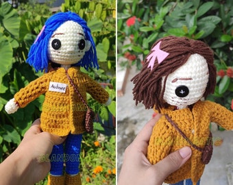 Personalized Coraline Crochet Doll - Coraline Jones Inspired Amigurumi - Caroline Plushie - Film, Movies, Novel, Game Plush Toys