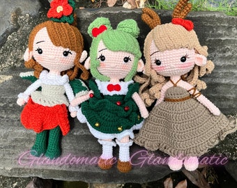 Crochet Christmas Tree Elf, Reindeer Elf, and Poinsettia Elf Doll - Christmas Elf Amigurumi Doll - Christmas Gift - Christmas Gift