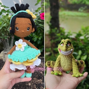 Gehaakte Tiana Prinses en de Kikker Pop - Het Prinses Baby Speelgoed - Prins Kikker Knuffel - Handgemaakt cadeau voor kind
