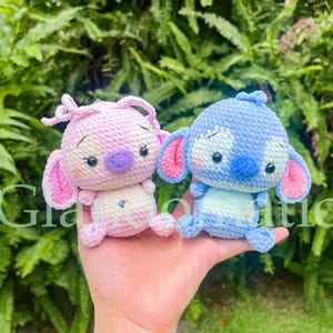 LILO AND STITCH Inspired Crochet Doll,  Stitch And Angel Amigurumi, Pink Stitch, Stitch Plush Toy, Stitch Keychain, Cute Couple Gift