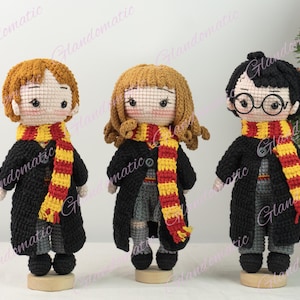 Handmade Crochet Wizard Dolls - Amigurumi Wizard Trio with Scarves - Character Witchcraft Plush - Magical Fan Collectible