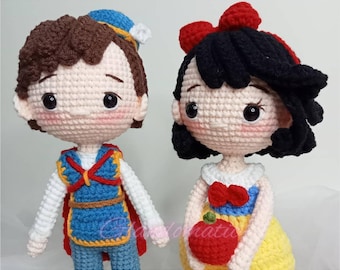 The Prince and Snow White Crochet Doll - Princess Baby Doll - Prince Plushie - Handmade Soft Toys for Kid - Fairy Tale Dolls