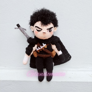 Custom Anime, Manga Character Crochet Doll - Personalized Black Swordsman Character Plush - Custom Stuffed Toys -  Your Favorite Hero Doll