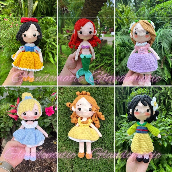 Disney Princess Crochet Doll - Personalized Plush Gift - Princess Amigurumi - Crochet Princess Doll,  Doll, Princess Doll, Tiny Doll