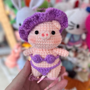 Custom Color Pig Crochet Keychain - Cute Pig in Bikini Plush - Animal Stuffed Toy