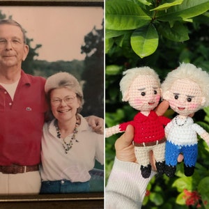 Personalized Grandpa, Grandma Crochet Doll - Custom Grandparent Doll - Anniversary Couple Plush Toy - Gifts for Old Man