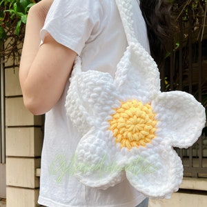 Daisy Flower Crochet Bag - Daisy Crochet Purse - Floral Tote Bag - Knitting Hand Bag - Crocheted Market Bag Commission