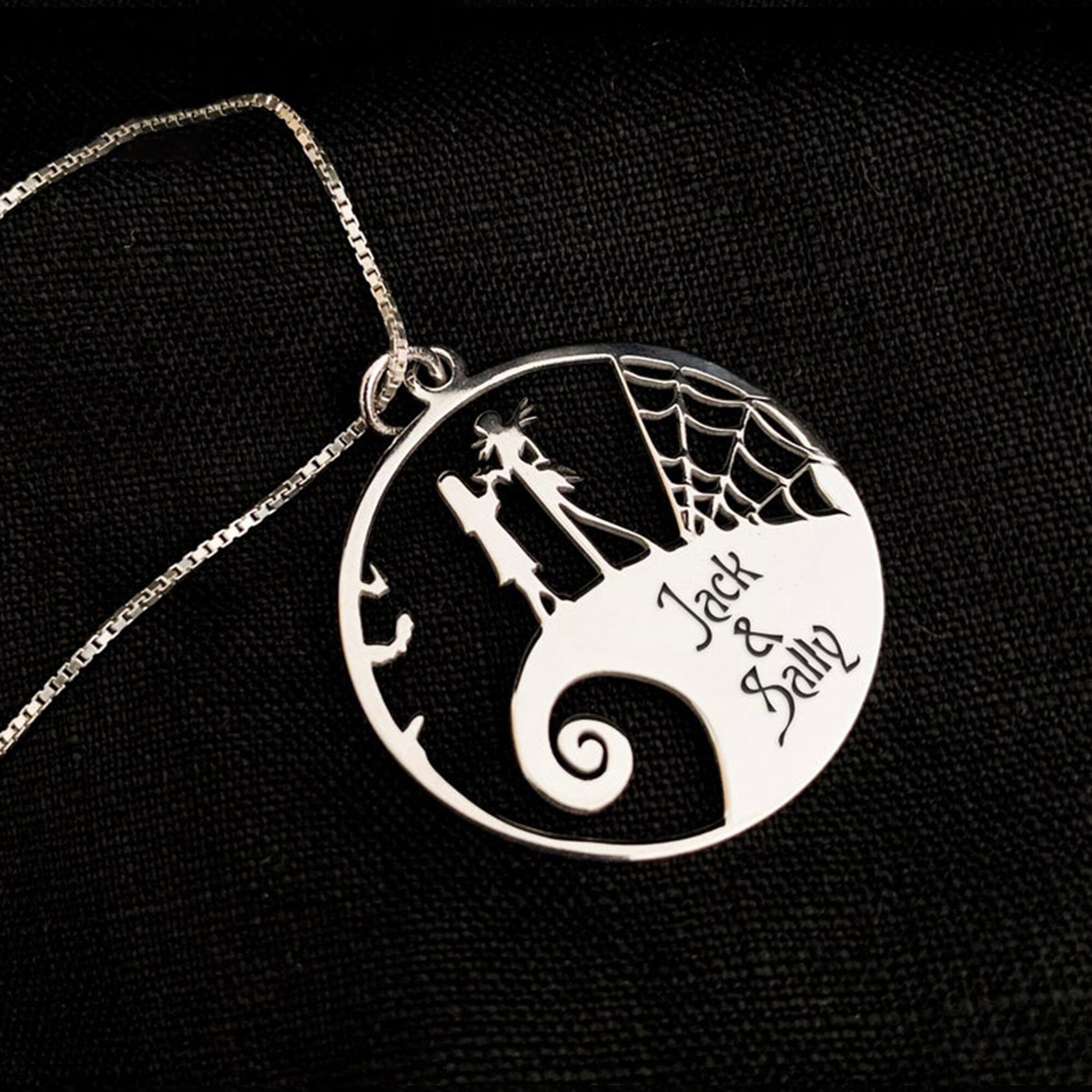 925 Silver Nightmare Before Christmas Necklace Jack & Sally Etsy Nightmare Before Christmas Necklaces