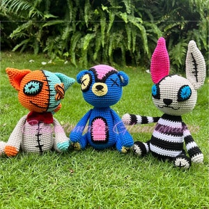 Oso espeluznante, gato, conejito muñeca de ganchillo de Halloween - animales de terror juguete de felpa - peluche zombi, juguete suave de conejo - regalos de Halloween
