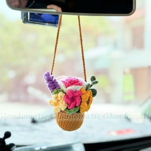 Crochet Car Plant - Handmade Car Accessories - Car Hanging - Car Decor - Crochet Car Charm