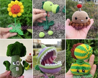 Plants Vs Zombies Crochet Dolls - Peashooter, Threepeater, Bloomerang Crochet, Mini Plantas de Peluche, Mini Maceta, Accesorios de Escritorio de Oficina