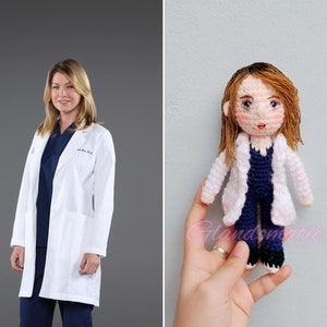 Custom Meredith Grey Crochet Dolls - Personalized Grey&#39;s Anatomy Character Plush Toys - Character Amigurumi - Doctor Stuffed Crochet