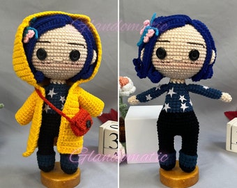 Custom Coraline Crochet Doll - Coraline Jones Inspired Amigurumi - Caroline Plushie - Film, Movies, Novel, Game Plush Toys