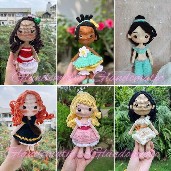 Crochet Princess Character Peluche Doll - Princesses, Reine, Fées Amigurumi - Crochet Cadeau pour filles ou fille